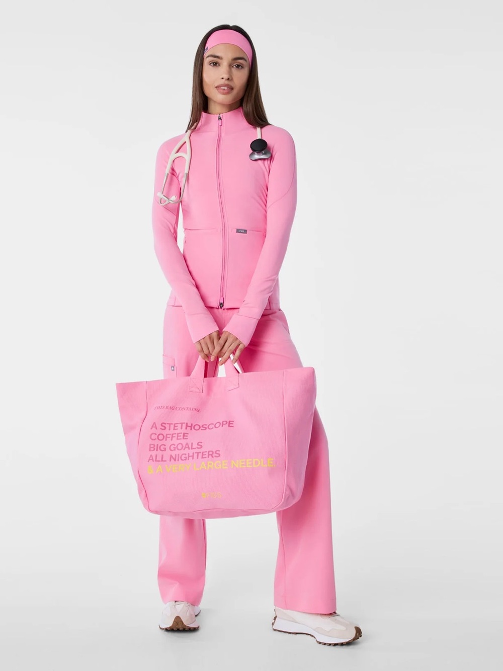 Figs Pink Canvas Tote with Yellow Print
